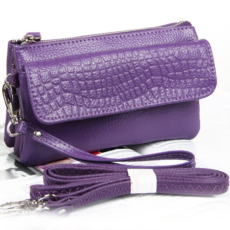 Leather Clutch Purse With Shoulder Strap And Wristlet. Fits All Smartphones-purple